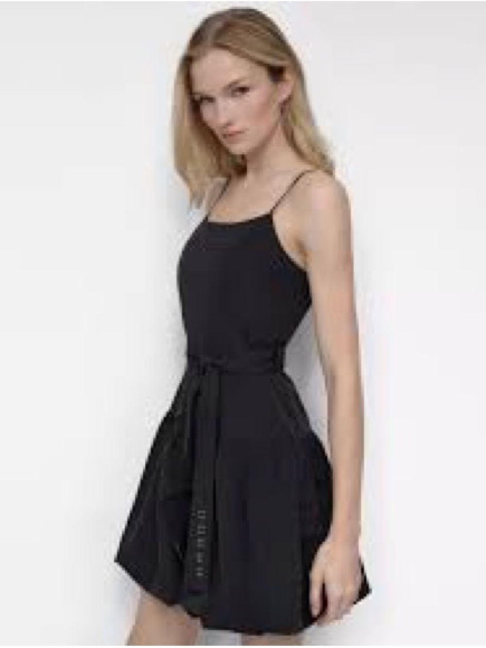 Dkny Black Spaghetti-Strap Tie-Waist Bubble Hem Mini Dress